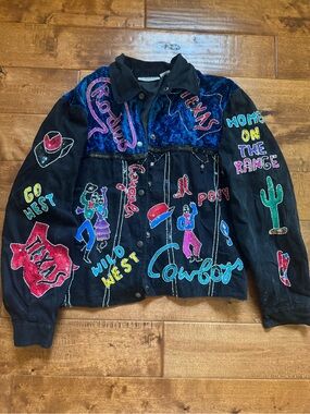 Accessory Lady Black Jacket with blue velvet and hand Embroidered western coat